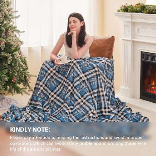 Homemate Electric Blanket Heated Queen Size - 84“x90“ Ultra Soft Cozy Flannel Heating Blanket with 10 Fast Heat Levels 8 Hours Auto Off Over-Heated Protection ETL Certification Keep Warm in Home