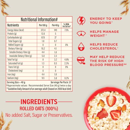 Image of Bagrry's White Oats 1.5kg | Instant Breakfast Cereal | Premium Whole Grain | High Fibre & Protein | Non-GMO & No Added Preservatives | Supports Weight Management & Heart Health | Healthy & Natural | Instant Oats