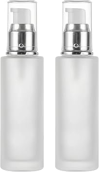 100ml / 3.4oz/3.4オンスの透明曇りガラスポンプボトル2個パック、漏れ防止詰め替え可能なトラベルローションディスペンサー、エッセンシャルオイル、クリーム、シャンプー、化粧品用