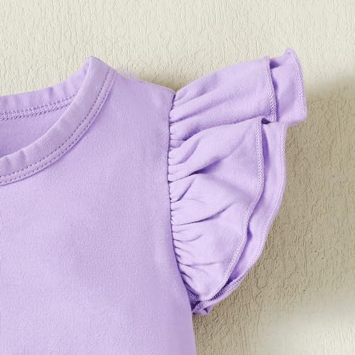 Image of LYSMuch Toddler Baby Girls T Shirt Ruffle Sleeveless Kids Cotton Tshirt Solid Color Blouse