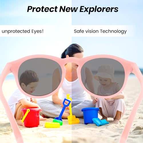 HECCEI Baby Sunglasses with Strap - UV Protection Pebble Sunglasses, Polarized, Bendable, For Newborns 0-24 Months4