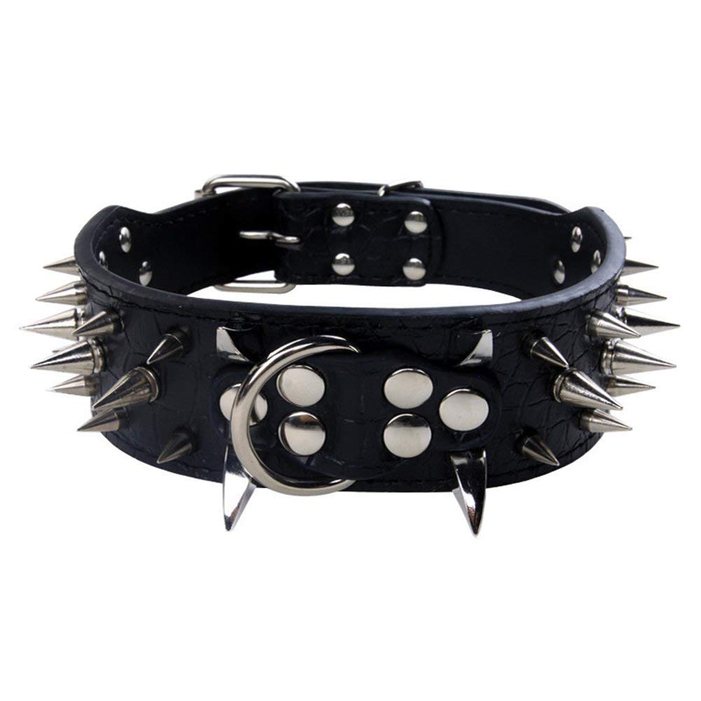 Izefia Dog Collar Sharp Spiked Studded Luxurious Padded Leather Collars for Medium Large Dogs