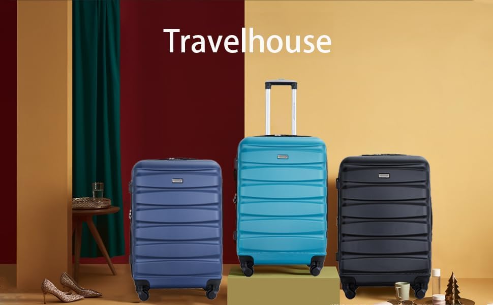 Vista 9 de Travelhouse Hardshell - Juego de 3 piezas, juego de maleta de ruedas duras de PP con ruedas giratorias, bloqueo TSA, juego de equipaje de 20