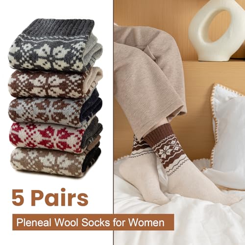Image of Pleneal Wool Socks for Women - Womens Wool Socks Winter Warm Cozy Knit Sock for Women Men