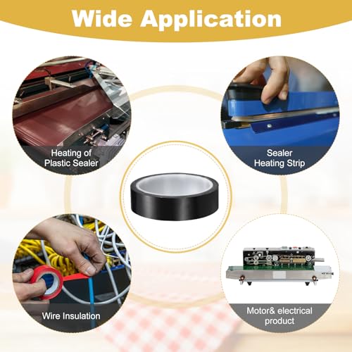Image of PATIKIL High Temperature PTFE Tape 1 Inch x 33 Feet, PTFE Coated Fiberglass Adhesive Tape for Vacuum Sealer Machines Hand-Impulse Sealers Insulation, Black