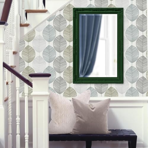 Image of Howard Elliott Collection Queen Ann Rectangular Glossy Hunter Green Wall Mirror, Rectangle Hanging Wood Framed Vanity Mirrors for Home Decor, Living Room, Bathroom, Bedroom, or Hallway, 24 x 36 Inch