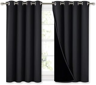 NICETOWN 100% Blackout Curtains 45 inches Length, 2 Thick Layers Completely Blackout Window Treatment Thermal Insulated Lined Drapes for Basement Window (Black, 1 Pair, 52 inches Width Each Panel)
