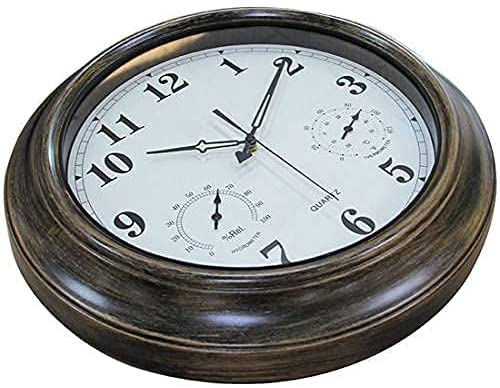 Zewnętrzny zegar ścienny ogrodowy, 18-calowy duży zegar ogrodowy retro z termometrem i higrometrem wodoodporny zegar zewnętrzny dekoracja zewnętrzna zegar zewnętrzny wyciszony kwarcowy zegar ścienny