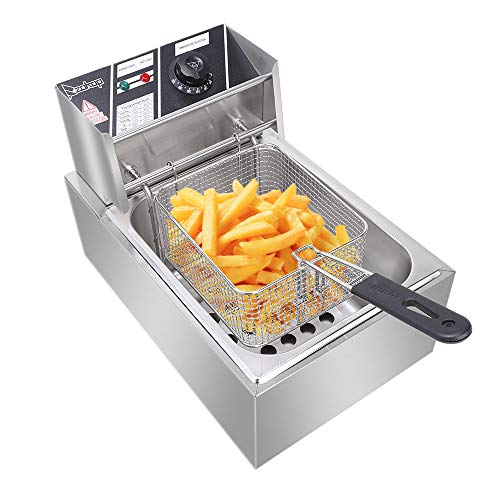 Asdomo ZOKOP 6L Stainless Single Cylinder Electric Deep Fat Fryer with Viewing Window, Temperature Control, Removable Oil Basket for Food Cooking & French Fries Home Restaurant