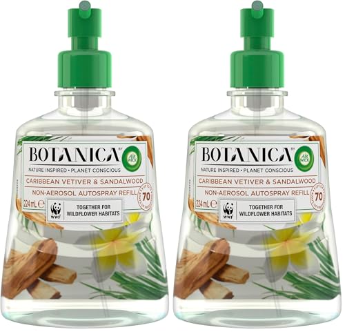 Botanica by Air Wick Automatic Spray Air Freshener Refill, Caribbean Vetiver & Sandalwood, 224mL (Pack of 2)