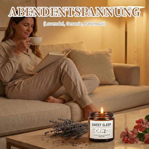 Duftkerzen Geschenke für Frauen, 6 Stück Schlafkerzengeschenkset gegen Angst, Lavendel fördert Schlaf, Kamille lindert Stress, natürliches Sojawachs zur Entspannung, Geburtstagsgeschenke für sie