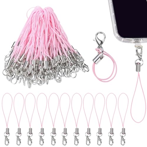 50 Stück Rosa Cordón para móvil para llaveros, lazos para móvil con mosquetón, correa de anilla para teléfono, cordón para móvil para colgantes, colgante para llave USB