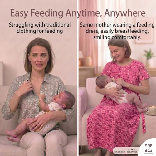 Image of Zero Clothing Feeding Dress for New Moms Casual Loungewear Ankle Length | Cotton Maternity Nighty | Zipless Feeding Dresses for Women | Pregnancy & Nursing Wear