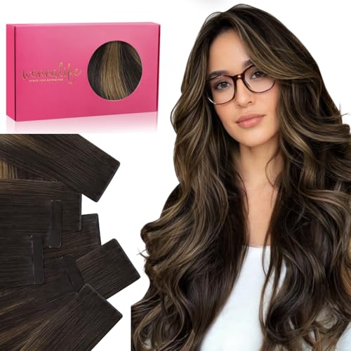 Image of WENNALIFE Invisi Edge Tape in Hair Extensions Human Hair,#2 /6 /2,22 Inch | 22 Inch 100g 40pcs (Invisi Edge & Classic) Balayage Dark Brown Mixed Chestnut Brown Invisi Injected Remy Hair Seamless