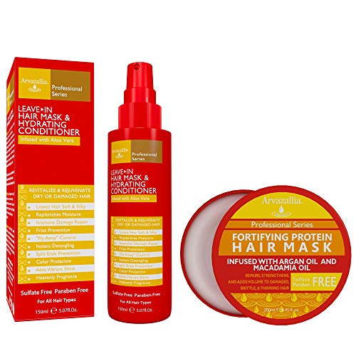 Fortifying Protein Hair Mask and Leave-in Hair Mask & Hydrating Conditioner Bundle - An Amazing Rinse-out Deep Conditioner & Hydrating Leave-in Conditioner Combo for Dry or Damaged Hair by Arvazallia