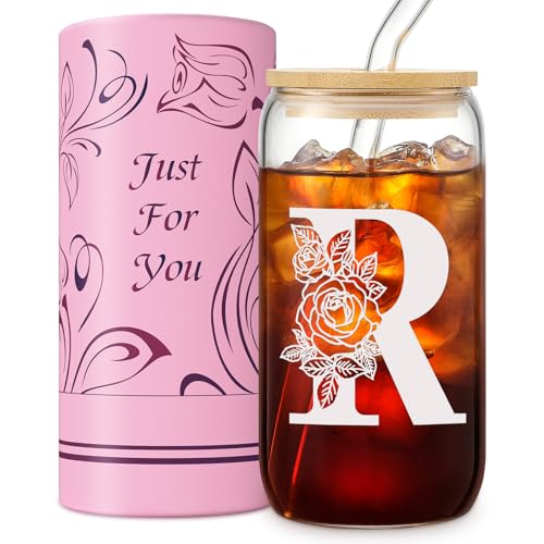 Monogrammed Gifts for Women, Personalized Gifts for Her Mom, Glass Cup with Bamboo Lids...