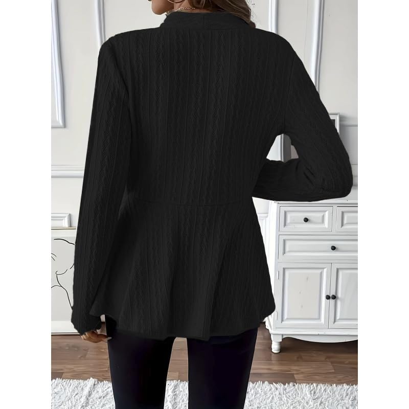 Générique Gilet Cardigan en Maille Cintrée pour Femme Élégant Ourlet Volanté Col en V Manches Longues Côtelé Chaud et Confortable Idéal pour L'Automne L'Oktoberfest Le Bureau et Le Quotidien.