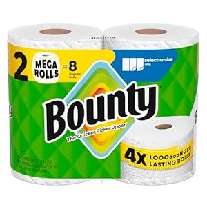 Bounty Select-A-Size Paper Towels, White, 2 Mega Rolls = 8 Regular Rolls