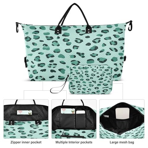 Travel Duffle Bag Weekender Bags Overnight Bag with Toiletry Bag Gym Duffel Bag Green Black Leopard for Travel Business Trips Sport2