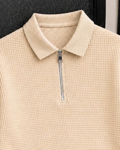 Image of AUSK Men's Waffle Knit Textured Full Sleeve Polo T-Shirt | Cotton Blend Regular Fit Zip Polo Neck Solid Smart Casual T Shirt for Men | Casual Wear, Travel & Weekend Wear Tshirt for Men