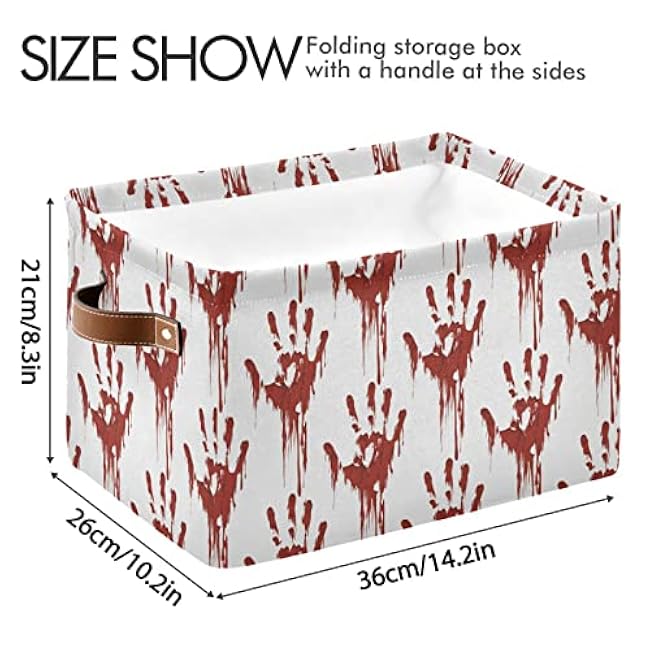 Large Storage Basket Halloween Scary Bloody Zombie Foldable Storage Box Organizer Bins with Handles for Bedroom Home Office
