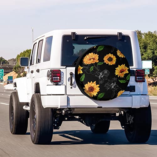 Image of Delerain Spare Tire Cover with Backup Camera Hole Sunflowers Wheel Covers Waterproof Dust-Proof UV Sun Universal Fit for Jeep Trailer RV SUV Truck (18 Inch for Diameter 32 inch-34 inch)