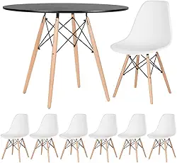 Kit - Mesa redonda Eames 100 cm preto + 6 cadeiras Eiffel Dsw Branco