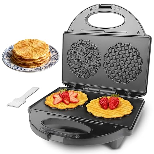 FineMade Pizzelle Maker mit Antihaftbeschichtung, elektrische Kekspresse mit Schneeflockenmuster,...