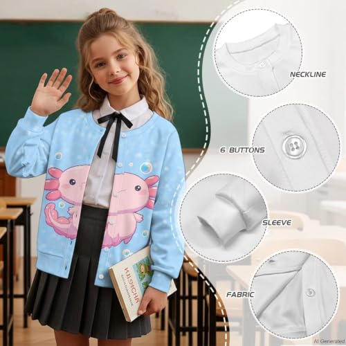 Image of Girls Cardigans Sweater Long Sleeve Crew Neck Button Down Sweaters School Outerwear for Kids Fall Winter Tops
