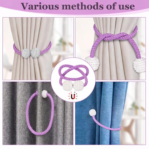 Image of 2Pack Magnetic Curtain Tiebacks, Curtain Tiebacks Buckles Holdbacks Holder Hooks Clip,Decorative Drape Handmade Curtain Tie Back(Purple)
