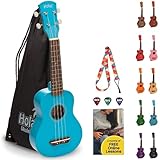 Hola! Music HM-21LB Soprano Ukulele Bundle with Canvas Tote Bag, Strap and Picks, Color Series - Light Blue