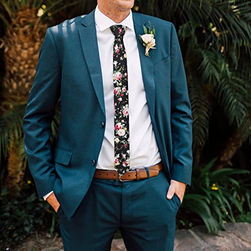 Image of Mantieqingway Floral Ties for Men Skinny Cotton Tie Flower Necktie