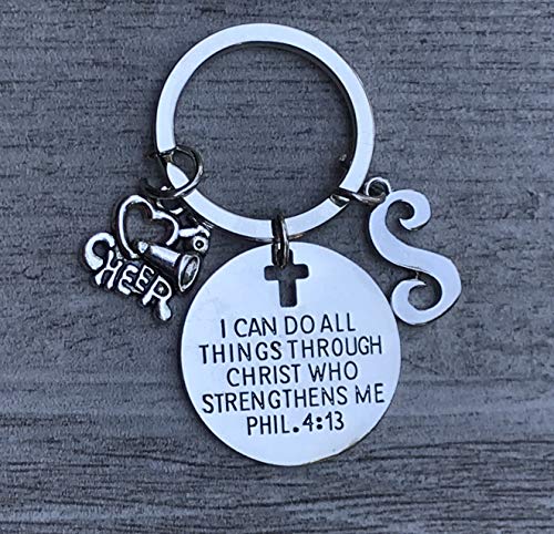 Personalized Cheer Charm Keychain, Christian Faith Charm Keychain, I Can Do All Things Through Christ Who Strengthens Me Phil. 4:13 Scripture Jewelry, Cheerleading Gifts For Girls2