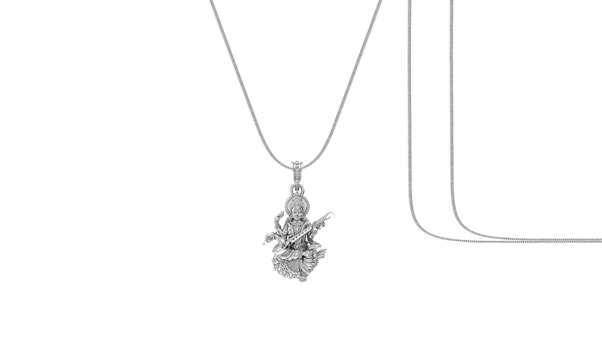 Goddess Saraswati Maa Chain Pendant (Pendant with Snake Chain-22 inches) for Men & Women Pure Silver Lord Saraswati Maa Chain Locket for Health & Wealth - MPSS7102-image-11
