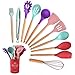 Juego de utensilios de cocina coloridos, juego de utensilios de cocina de silicona de 12 piezas con espátula, cepillo, pinzas, cuchara, batidor y utensilios de cocina fáciles de limpiar (rojo)