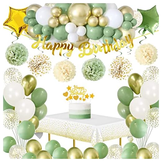 Globos Cumpleaños Decoraciones Verdes,Globos Verdes Decoraciones Fiesta Cumpleaños con Pancarta Happy Birthday,Decoración para Tartas de Mantel para Decoraciones de Cumpleaños de Hombre Mujer