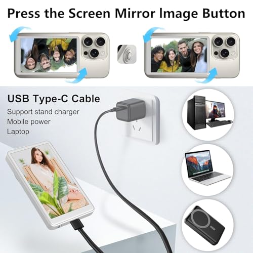Image of Upgraded 2026 Phone Vlog Selfie Monitor Screen, Portable Back Camera Monitor with Magnetic Connection, Low Latency for Selfie Vlog Live Stream, Compatible with iPhone & Android, White
