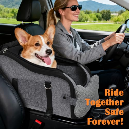 Hunde Autositz für kleine Hunde, Hundeautositz Auto mit Aufbewahrungstaschen, Hundeautositz Hundesitz Kleine Hunde, Hundebett Auto für Vordersitz, Autositz Hund, Ansteckbare Leine