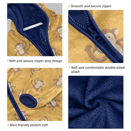 Cartoon Monkey Toddler Fleece Jacket Baby Boys Hooded Zipper Long Sleeve Thick Warm Outerwear 3-10 Years3