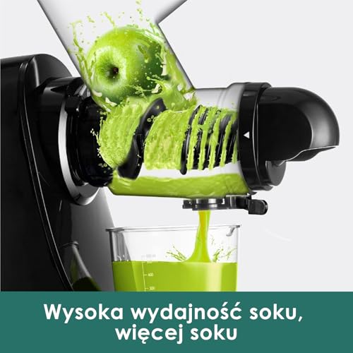 Fretta Sokowirówka - Wyciskarka wolnoobrotowa - Bardzo duży otwór - Łatwe i szybkie czyszczenie - Niskoszumowa - 200W - Wyciskarka soków do owoców i warzyw (Czarny)