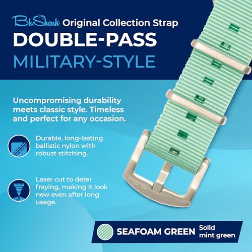 Image of BluShark - Original Collection Military-Style Waterproof Watch Strap, Fits All Timepiece Brands, Durable Nylon Wristwatch Accessories with Stainless Steel Buckle - 18mm, 20mm, 22mm & 24mm Watch Bands