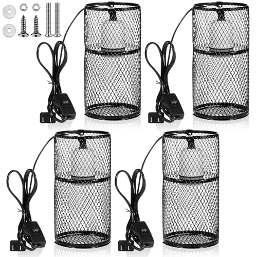 Image of VIHOSE 4 Pcs Reptile Heat Lamp Guard with 150W Ceramic Heat Emitter Basking Anti Scald Heating Lamp Holder Mesh Cage Reptile Protection Lampshades for Lizard Snake Chick
