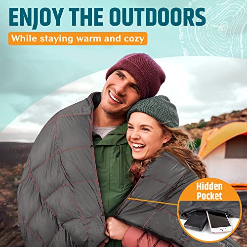 Roebury Puffy Camping Blanket Packable Vegan (Down Alternative) Compact Lightweight Xl Blankets For Outdoor Cold Weather Backpacking Hiking Travel Stadium - Water-Resistant (Lava Gray) #TOP4