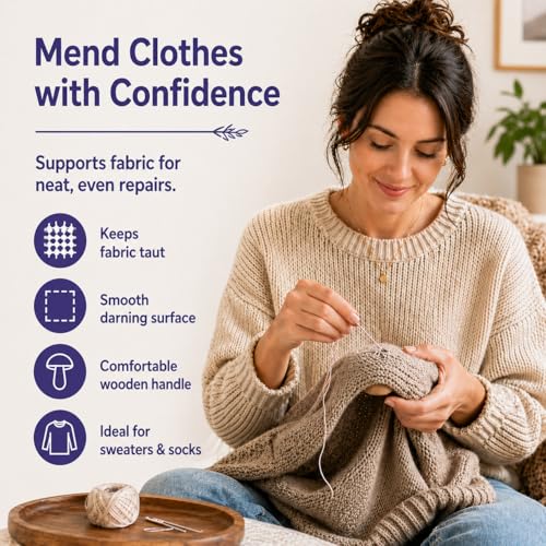 Image of The Quilted Bear Wooden Darning Mushroom to Mend Socks, Repair Clothes