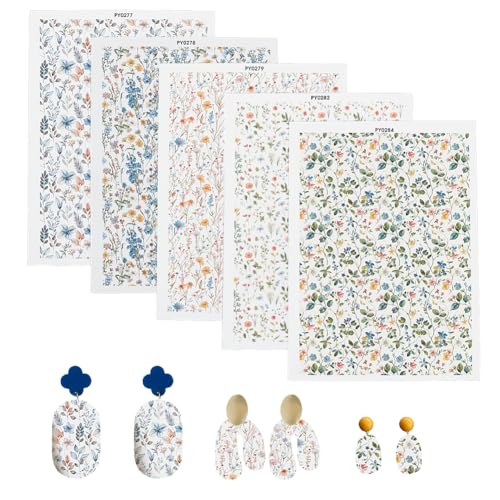AHANDMAKER 5 Styles Flower Transfer Paper, Ceramic Decals Pottery Transfers for Pottery Art, Underglaze Paper, Flower Clay Transfer Paper, Colorful Pottery Art Sticker for Pottery Glaze, Blank Coaster