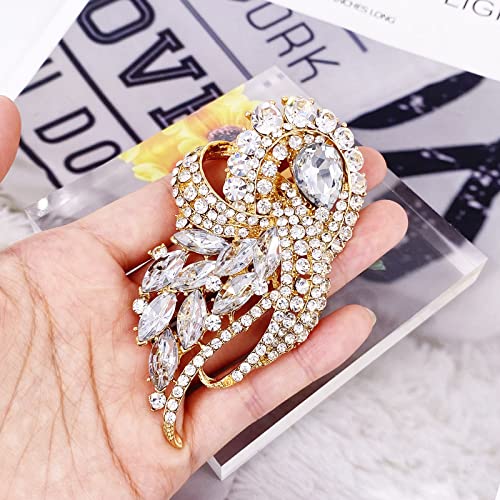 Image of LAXPICOL Vintage Clear Austrian Crystal Elegant Flower Bouquet Wing Brooch for Women