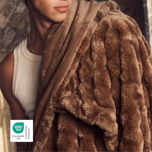 Image of Bedsure Fluffy Bubble Faux Fur Throw Blanket, 50 inchx60 inch, Tie-dye Dark Brown