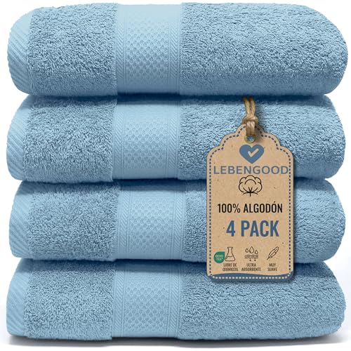 Lebengood-Juego De Toallas Lavabo, Manos Algodón Premium, 550gsm, 4 Piezas 50x90 , Extra Suaves, Absorbentes Y Resistentes. 4 50x90 Cielo