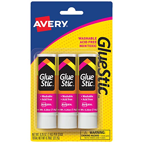 AVERY Glue Stick White, Washable, Nontoxic, 0.26 oz. Permanent Glue Stic, 3pk (00164), Clear