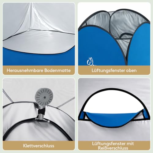 WolfWise PRO Pop Up Duschzelt Camping Silberbeschichtet mit Boden, Überzelt – Ansicht 3